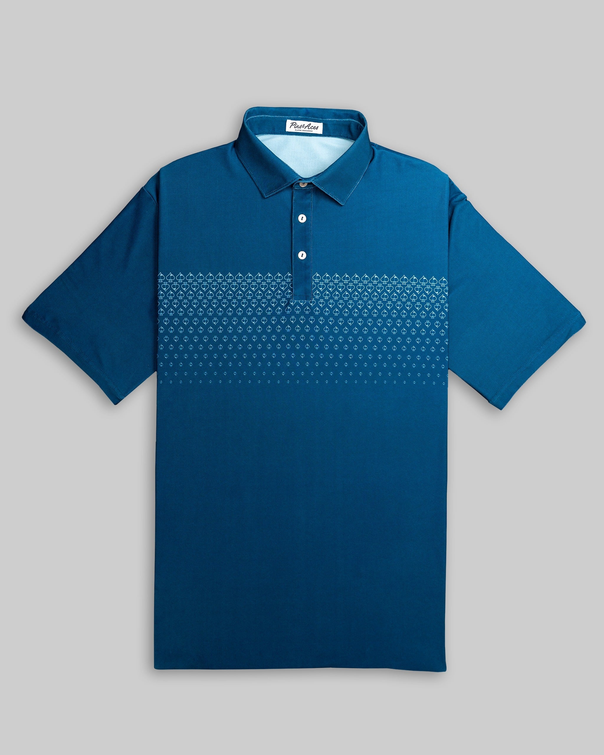 Navy Player Preferred Polo featuring a spade fade design, perfect for golfers seeking stylish performance on the course.