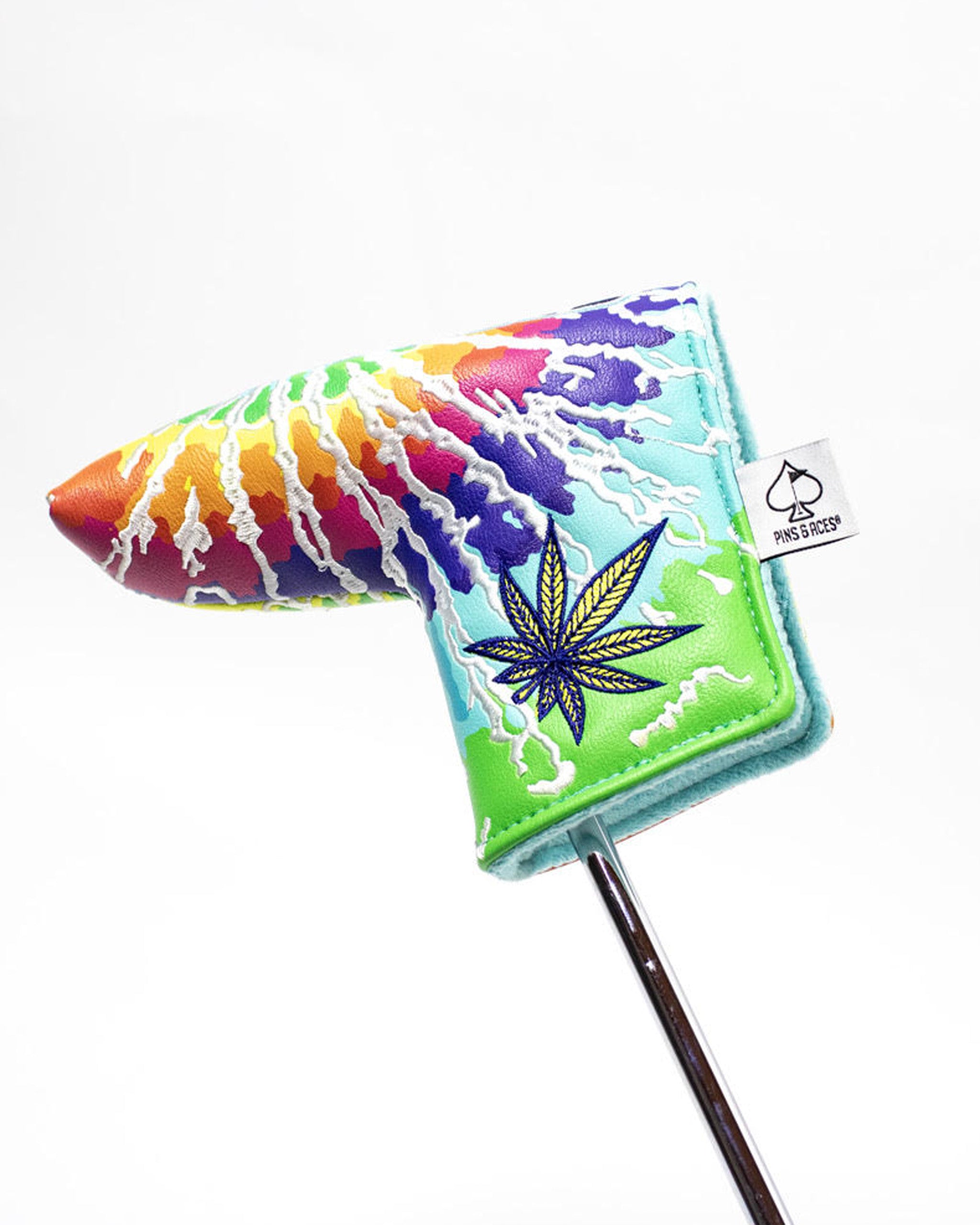 Colorful blade putter cover featuring a vibrant design with a leaf motif, perfect for golfers seeking unique style.