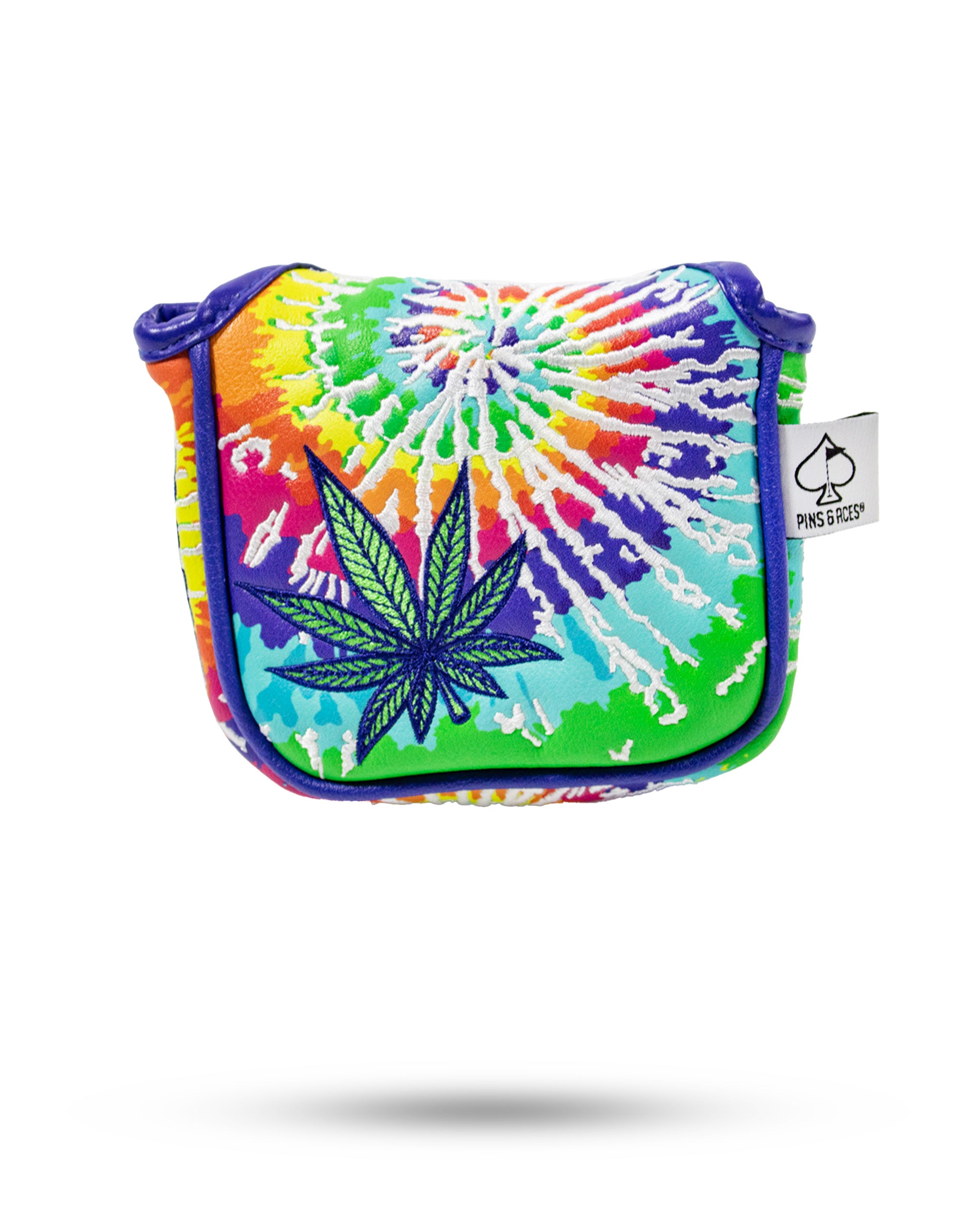 Colorful tie-dye mallet putter cover featuring a vibrant leaf design, perfect for golfers who want to stand out on the course.