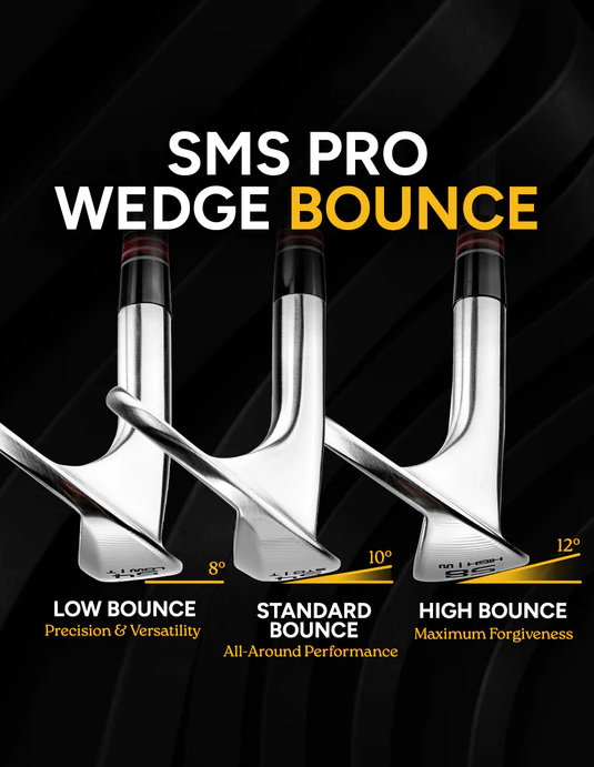 SMS Pro Wedge 60 Degree showcasing three bounce options: low, standard, and high for precision and versatility in golf.