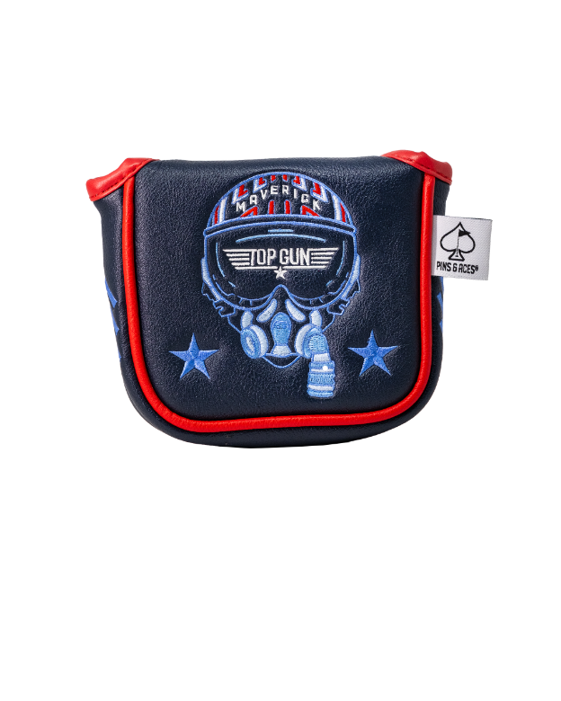 Top Gun Maverick mallet headcover featuring a pilot helmet design with stars and bold colors for stylish golf protection.
