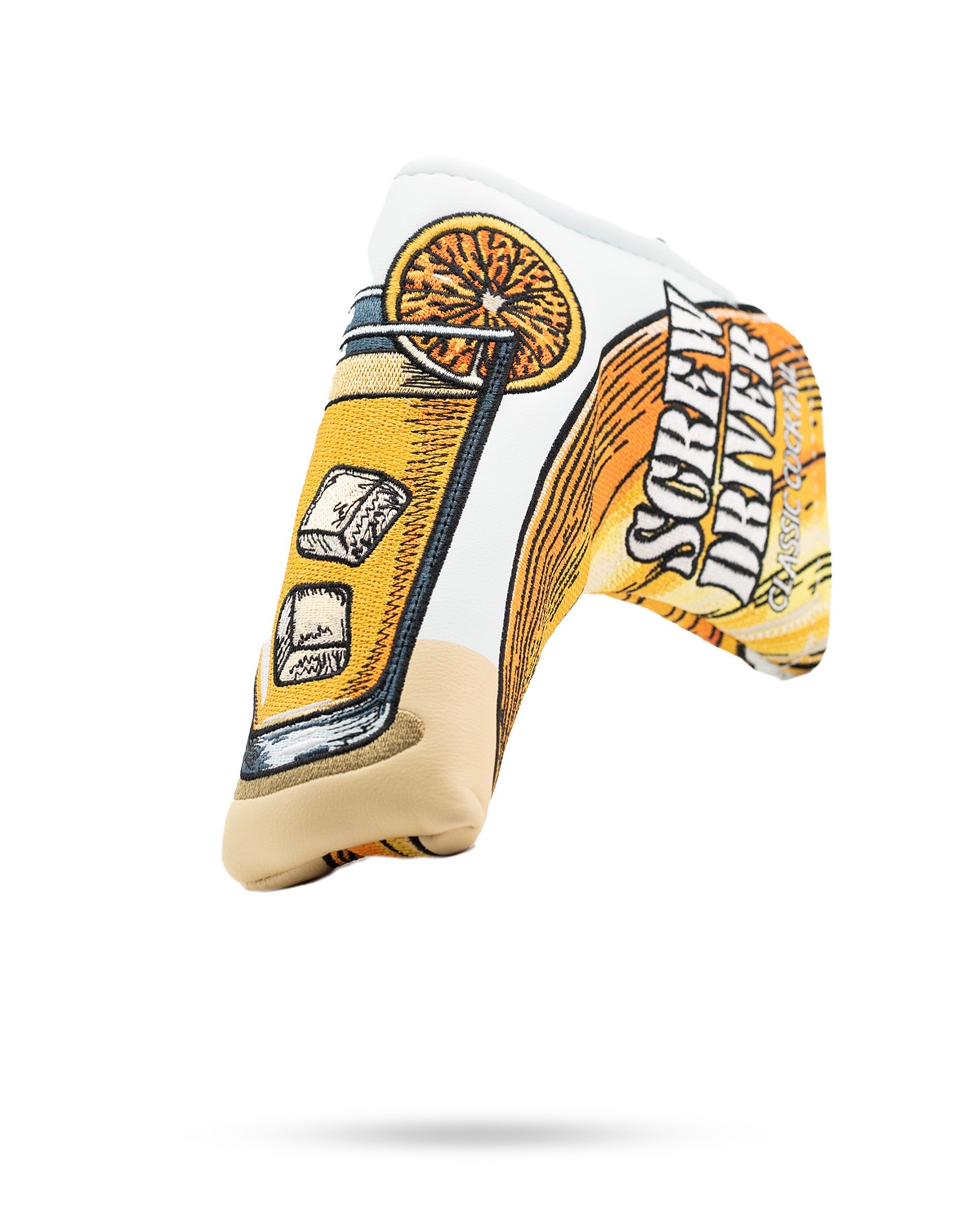 Bold blade putter cover featuring a colorful cocktail design, perfect for golfers looking to add personality to their game.