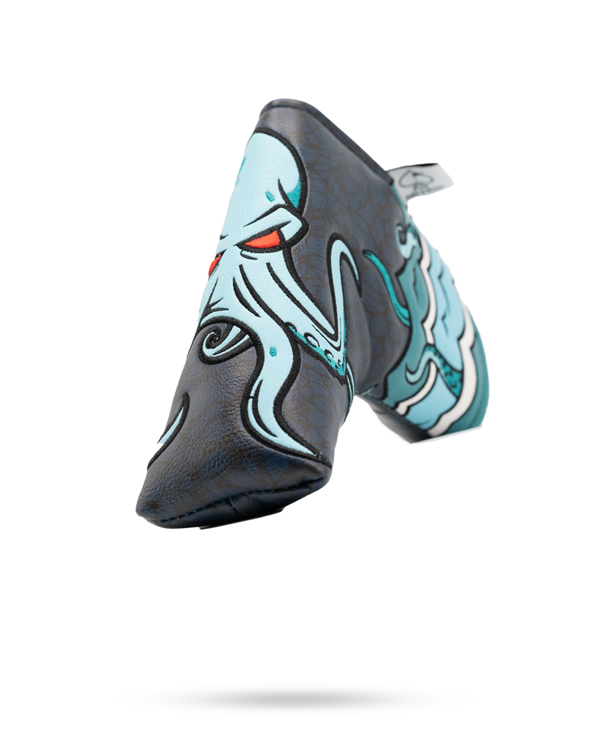 Bold Kraken blade putter cover featuring a striking octopus design in teal and black, perfect for standout golf style.