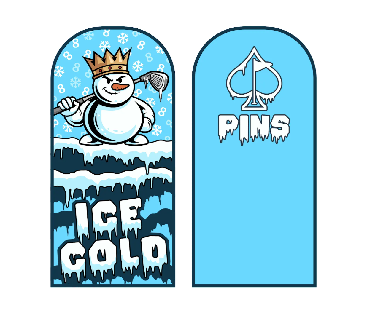 Snowman fairway cover featuring a crowned snowman with a golf club, icy blue design, and bold "Ice Cold" text.