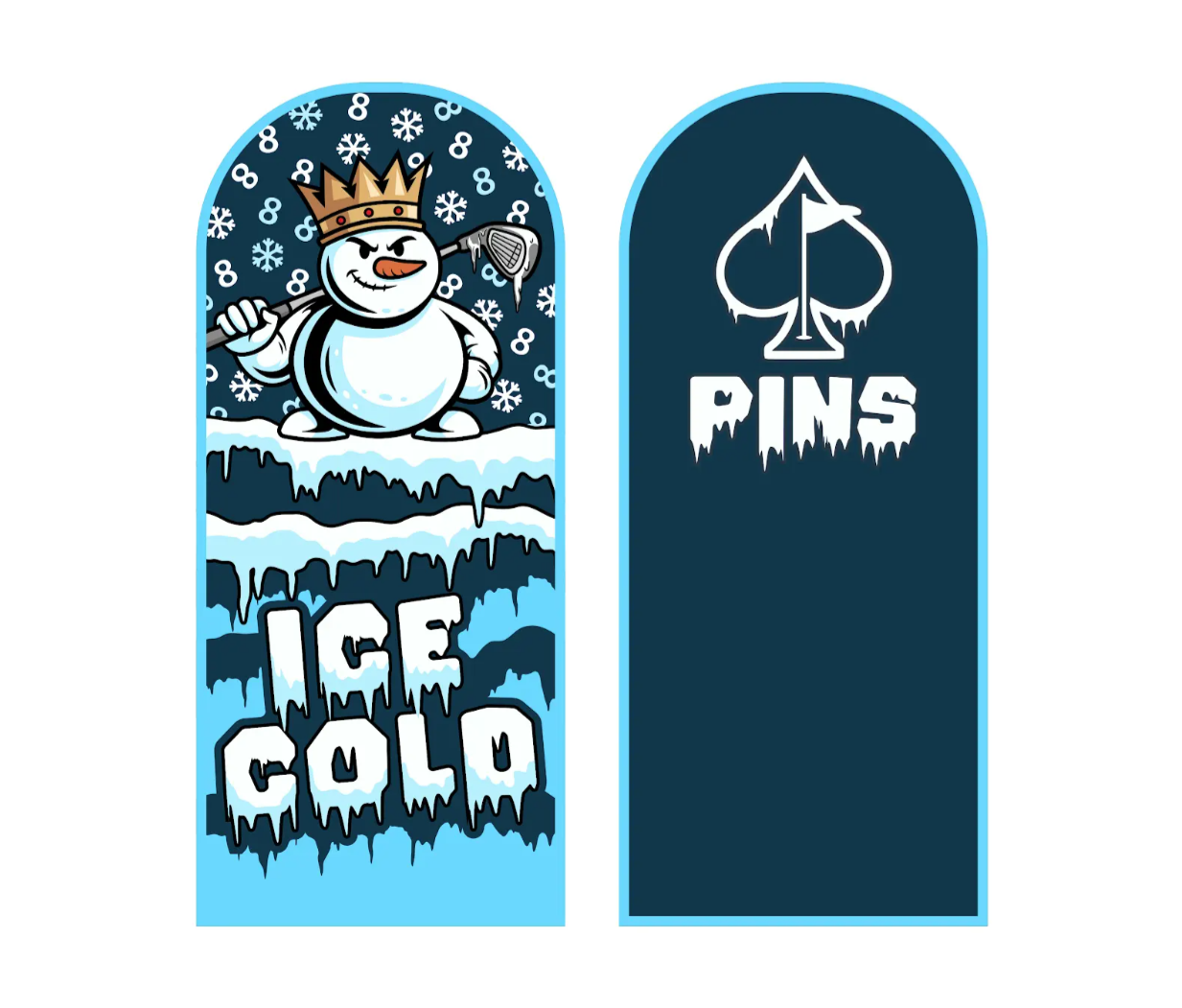 Snowman hybrid golf headcover featuring a playful design with "Ice Cold" text and a spade logo, perfect for winter golf.