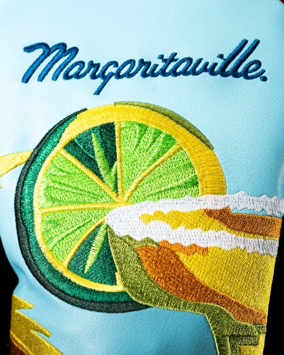 Colorful Margaritaville 5 O'Clock Somewhere fairway headcover featuring vibrant lime and cocktail designs with embroidered details.