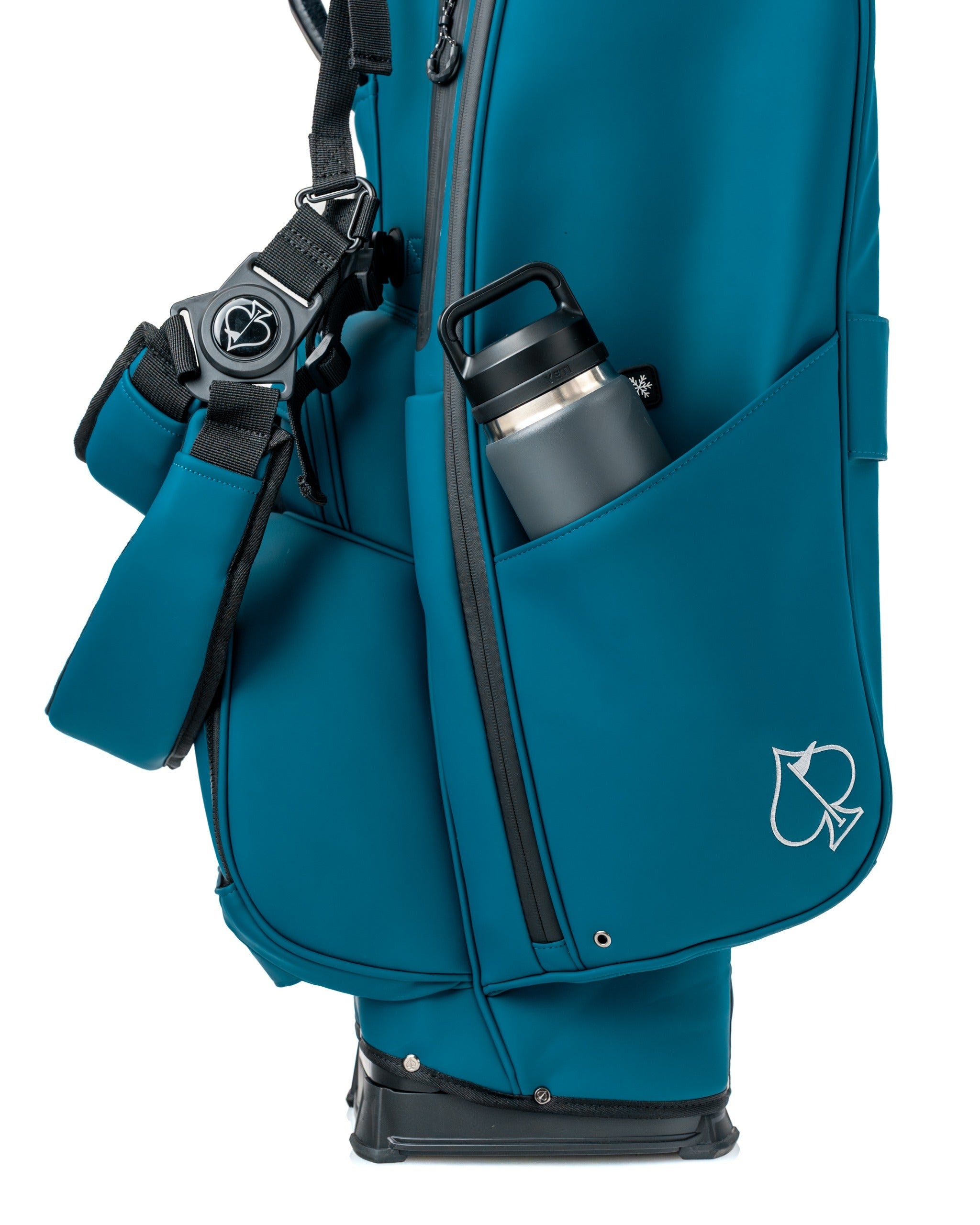 Sea Strike Player Preferred golf bag featuring a sleek design, side pocket for a water bottle, and adjustable strap.