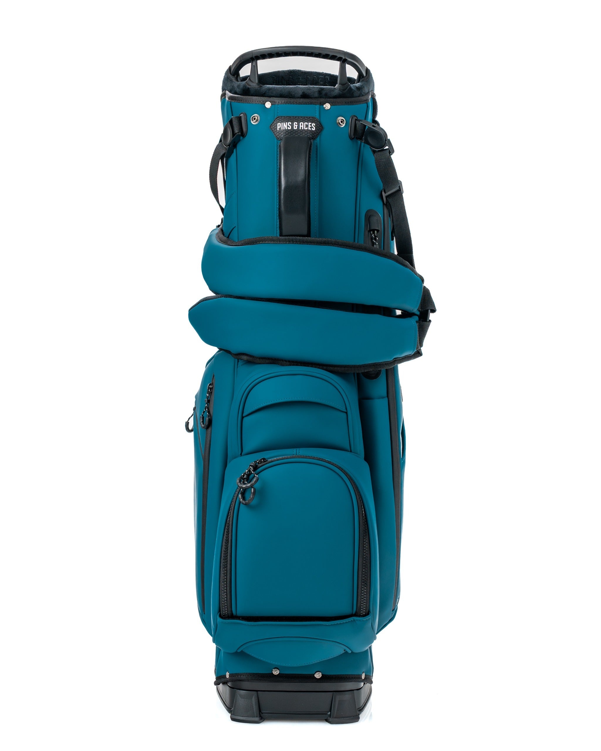 Sea Strike Player Preferred golf bag in teal, featuring multiple pockets and a comfortable strap for easy carrying.