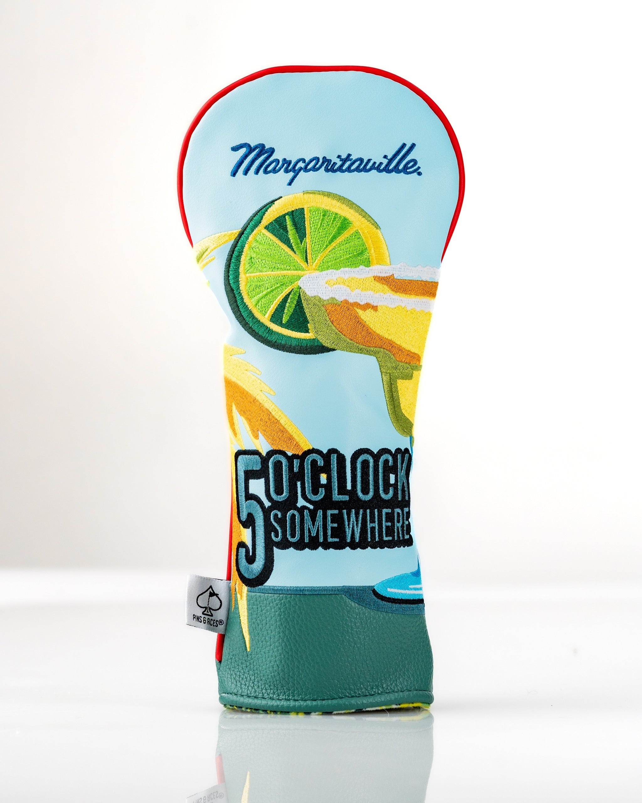 Colorful Margaritaville 5 O'Clock Somewhere fairway headcover featuring a vibrant design with a lime and tropical theme.