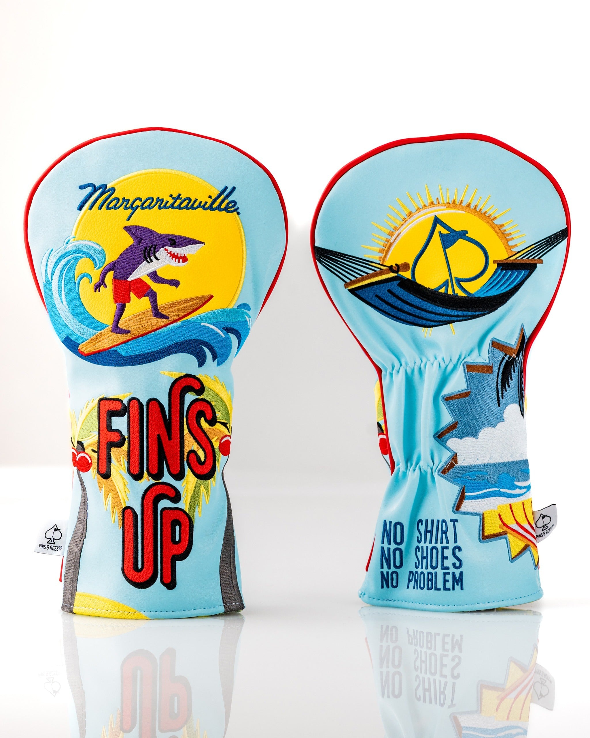 Colorful Margaritaville Fins Up driver cover featuring surf and beach graphics, perfect for adding fun to your golf game.