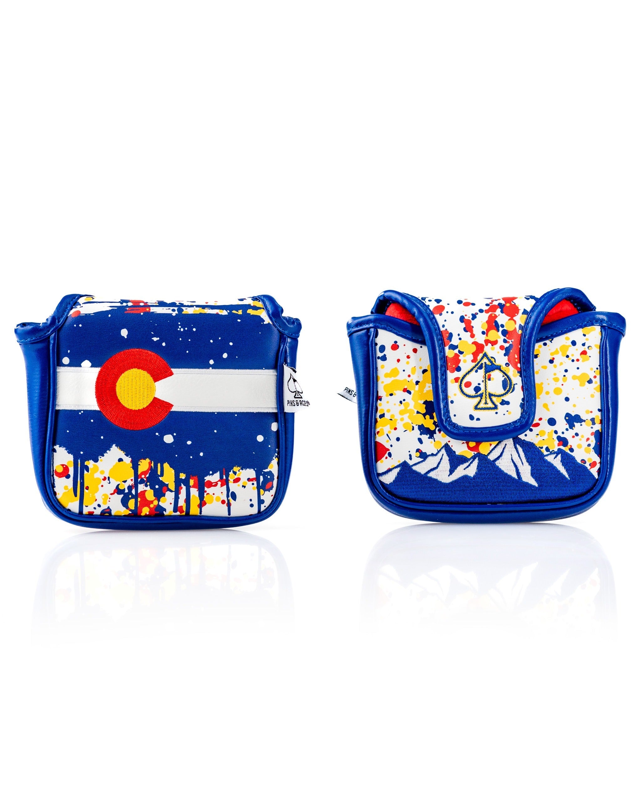 Bold Colorado 2.0 mallet putter cover featuring a vibrant design with splashes of color and iconic state symbols.