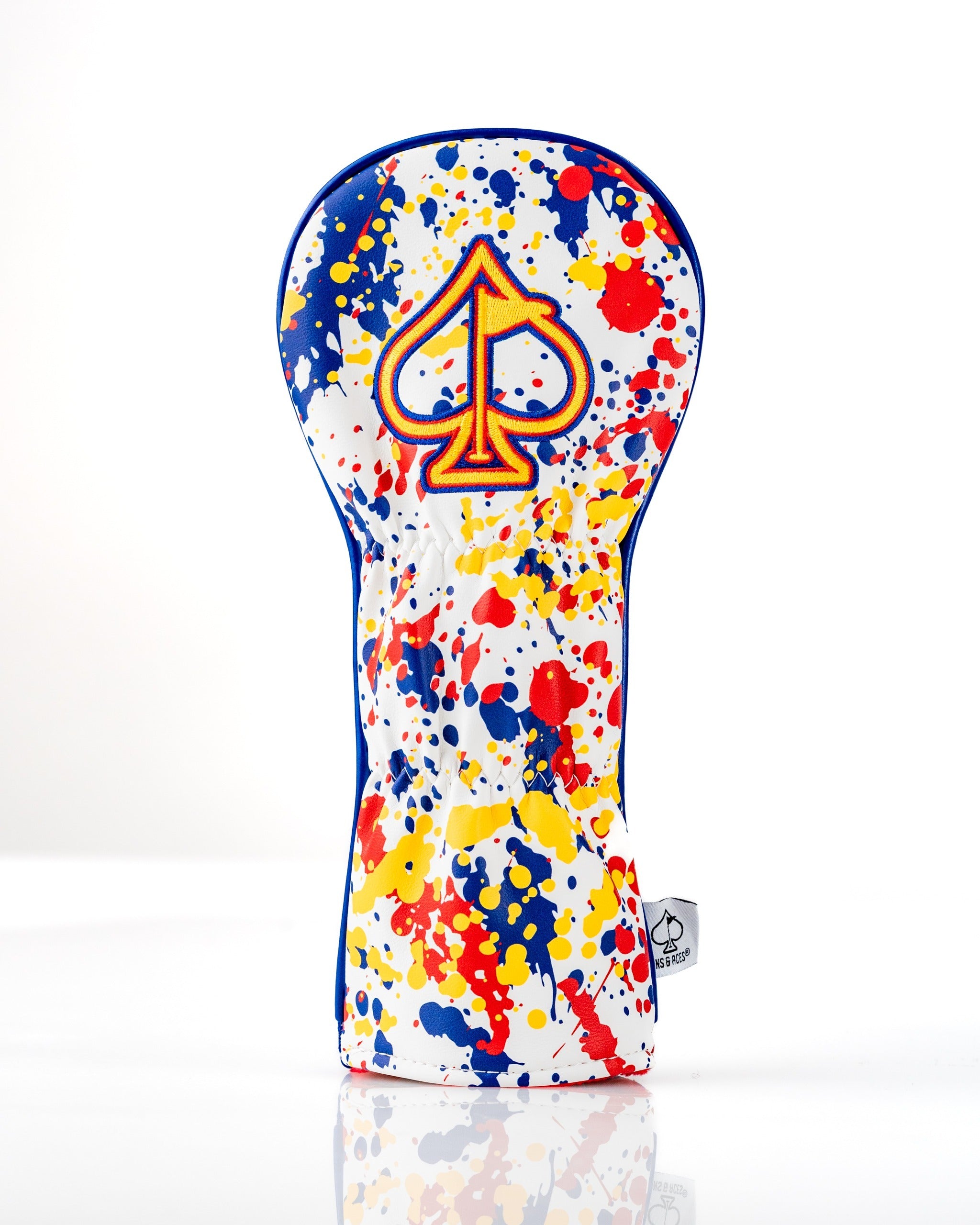 Colorful Colorado 2.0 fairway cover featuring a bold splatter design and a prominent spade logo for stylish golf protection.