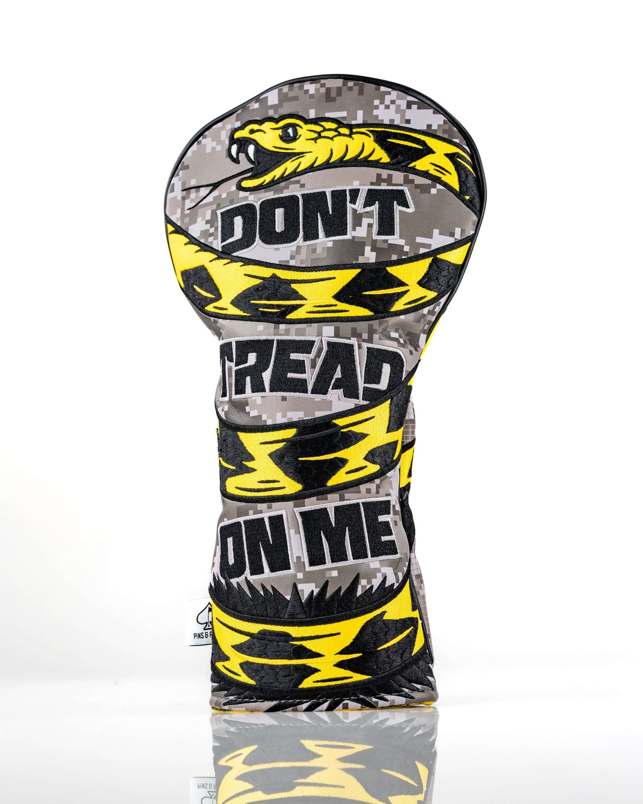 Bold "Don't Tread On Me 2.0" driver cover featuring a striking snake design and camouflage pattern for standout style on the course.