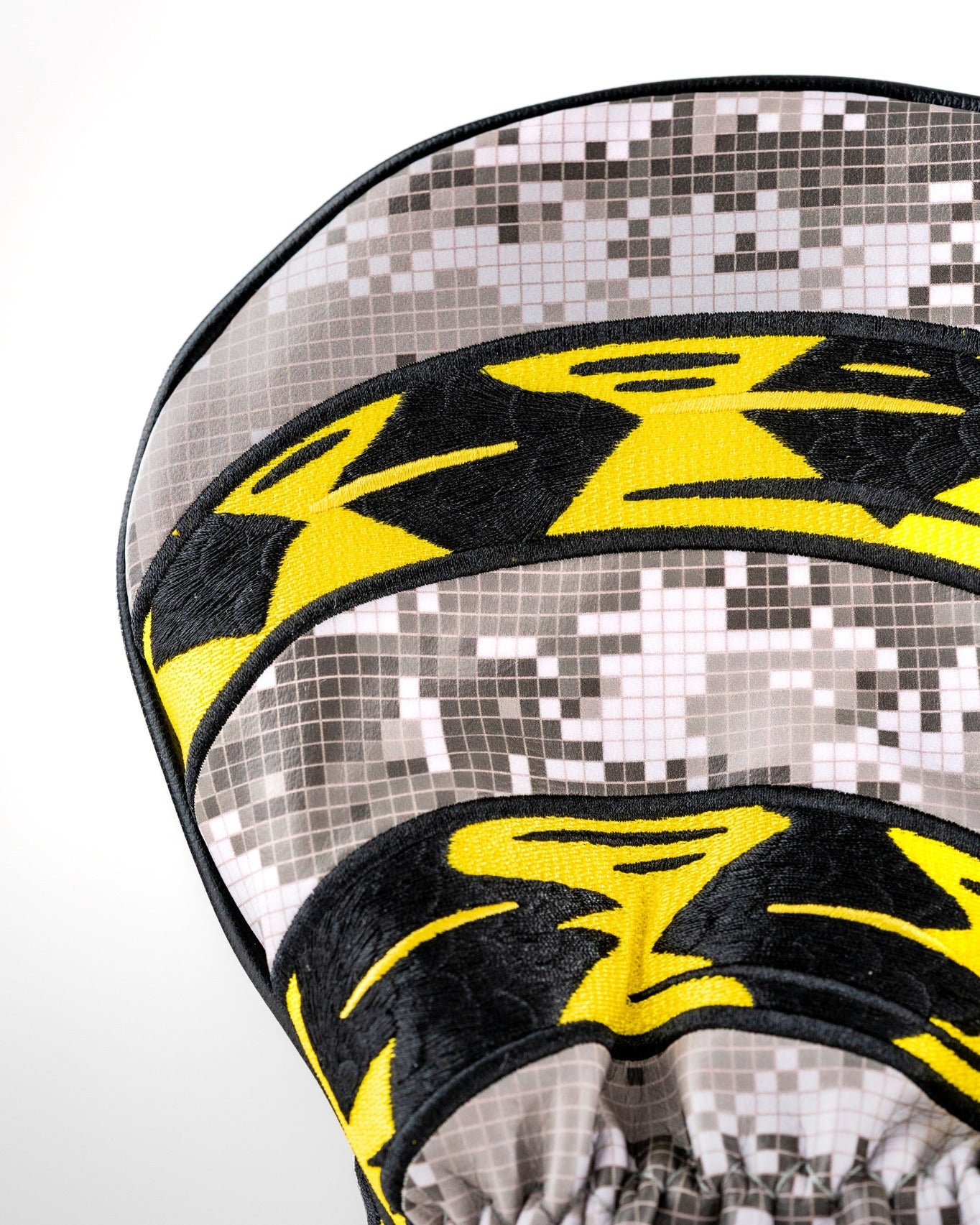Bold Don't Tread On Me 2.0 driver cover featuring a striking yellow and black design with a digital camo pattern.