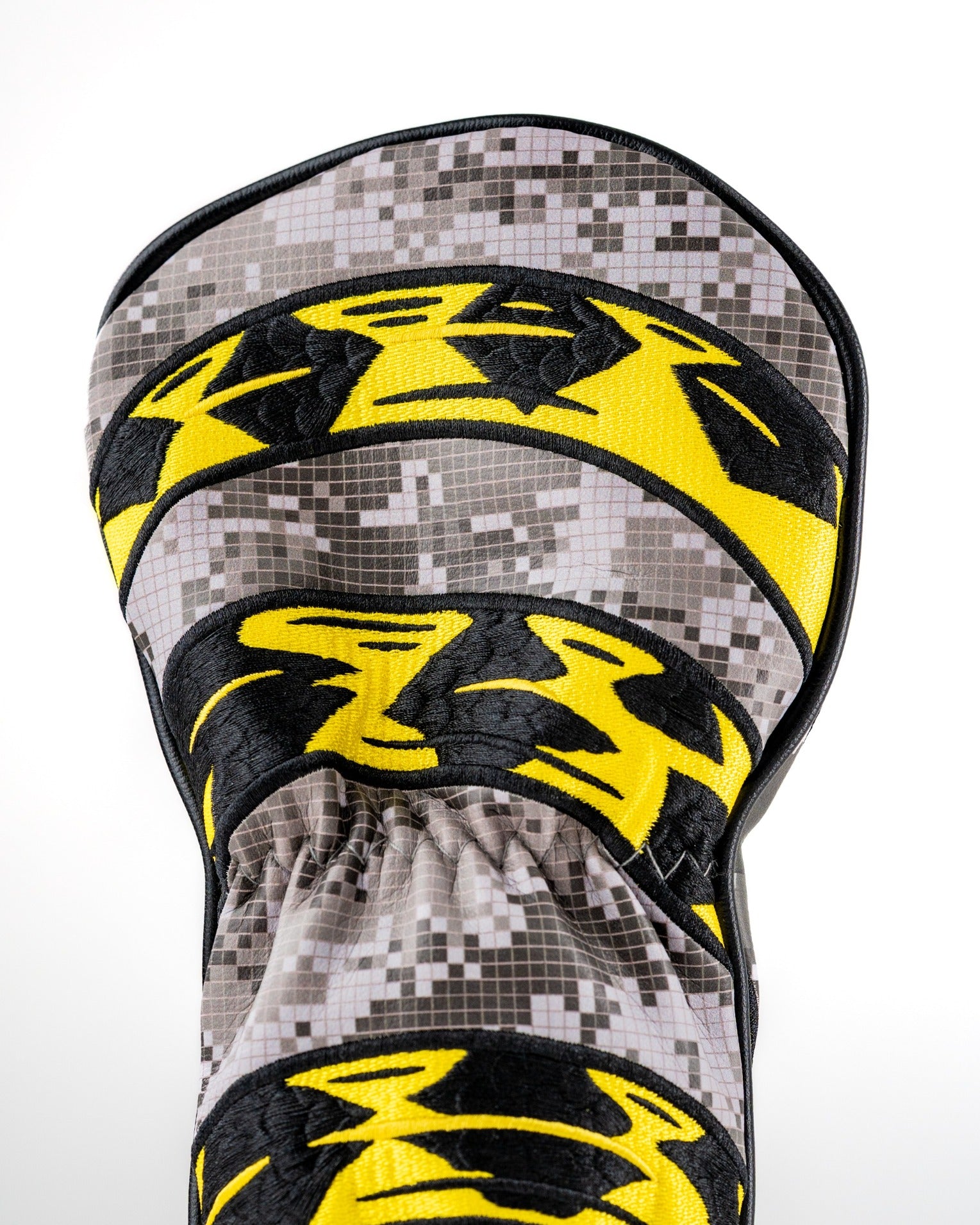 Bold Don't Tread On Me 2.0 fairway cover featuring a striking yellow and black design with a camouflage pattern.