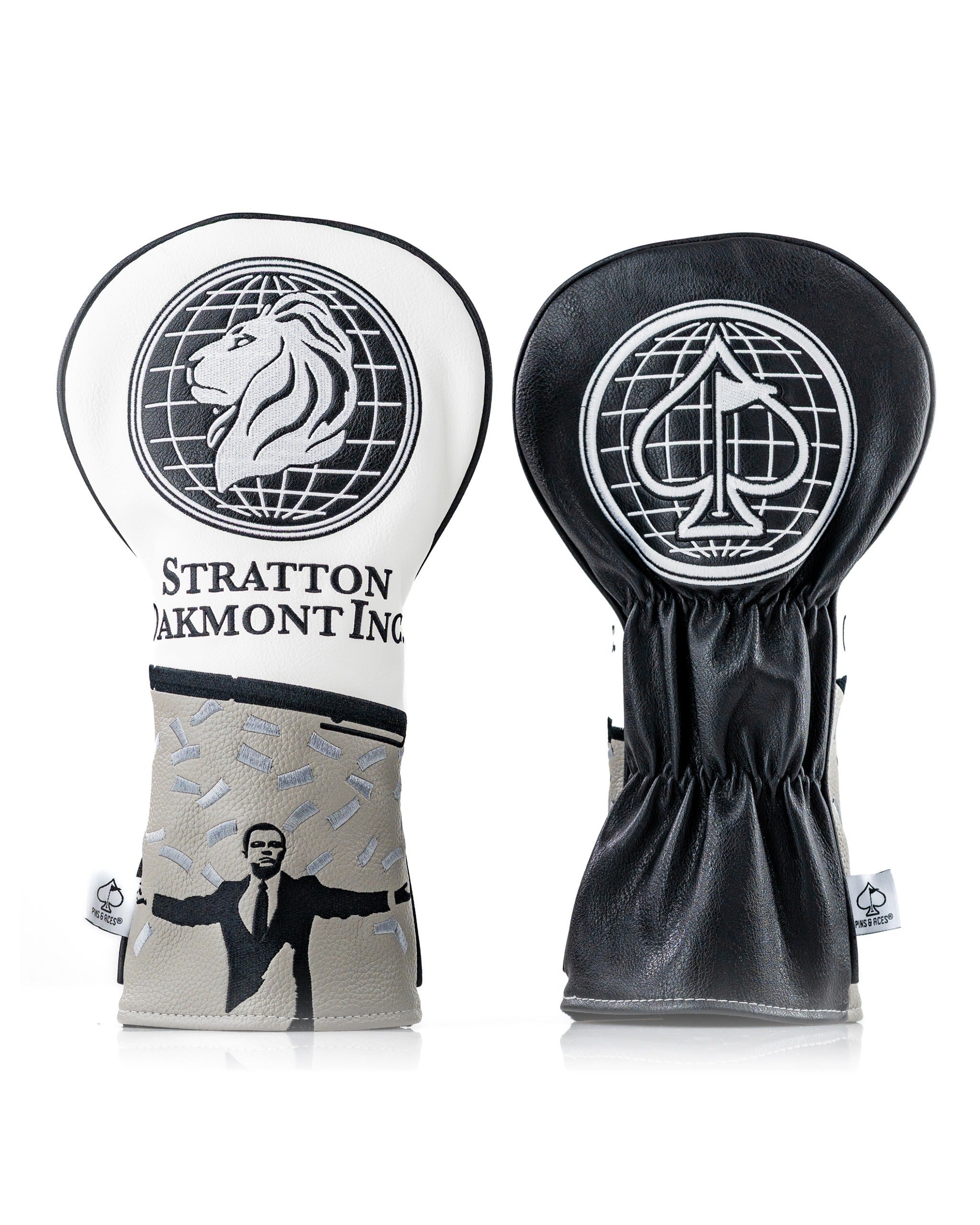 Bold Stratton Oakmont driver cover featuring a lion logo and a stylish design with a character graphic, perfect for standout golfers.