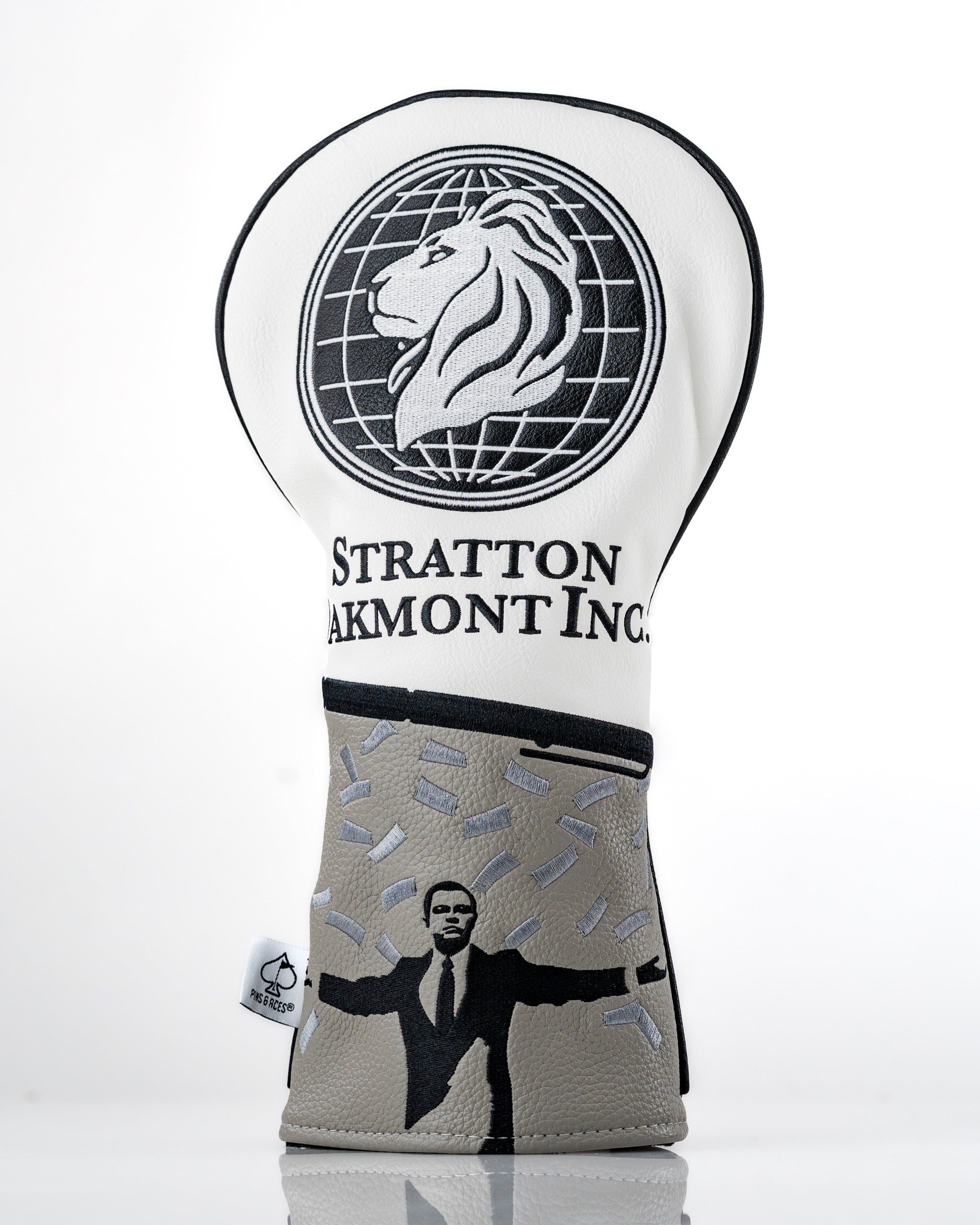 Stratton Oakmont driver cover featuring a lion logo and a design inspired by a confident businessman.