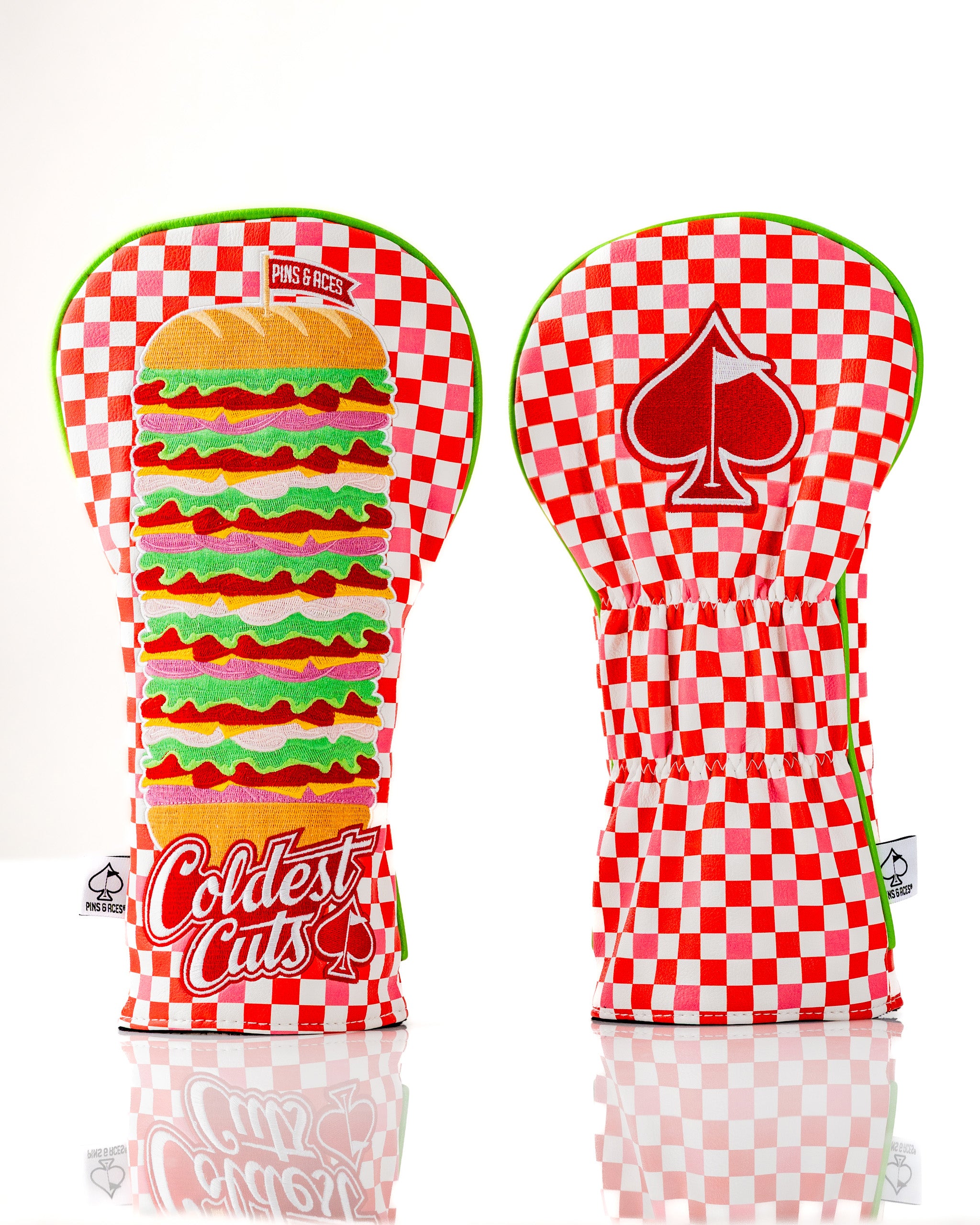 Bold driver cover featuring a colorful sandwich design with a checkered pattern, perfect for golfers who want to stand out.