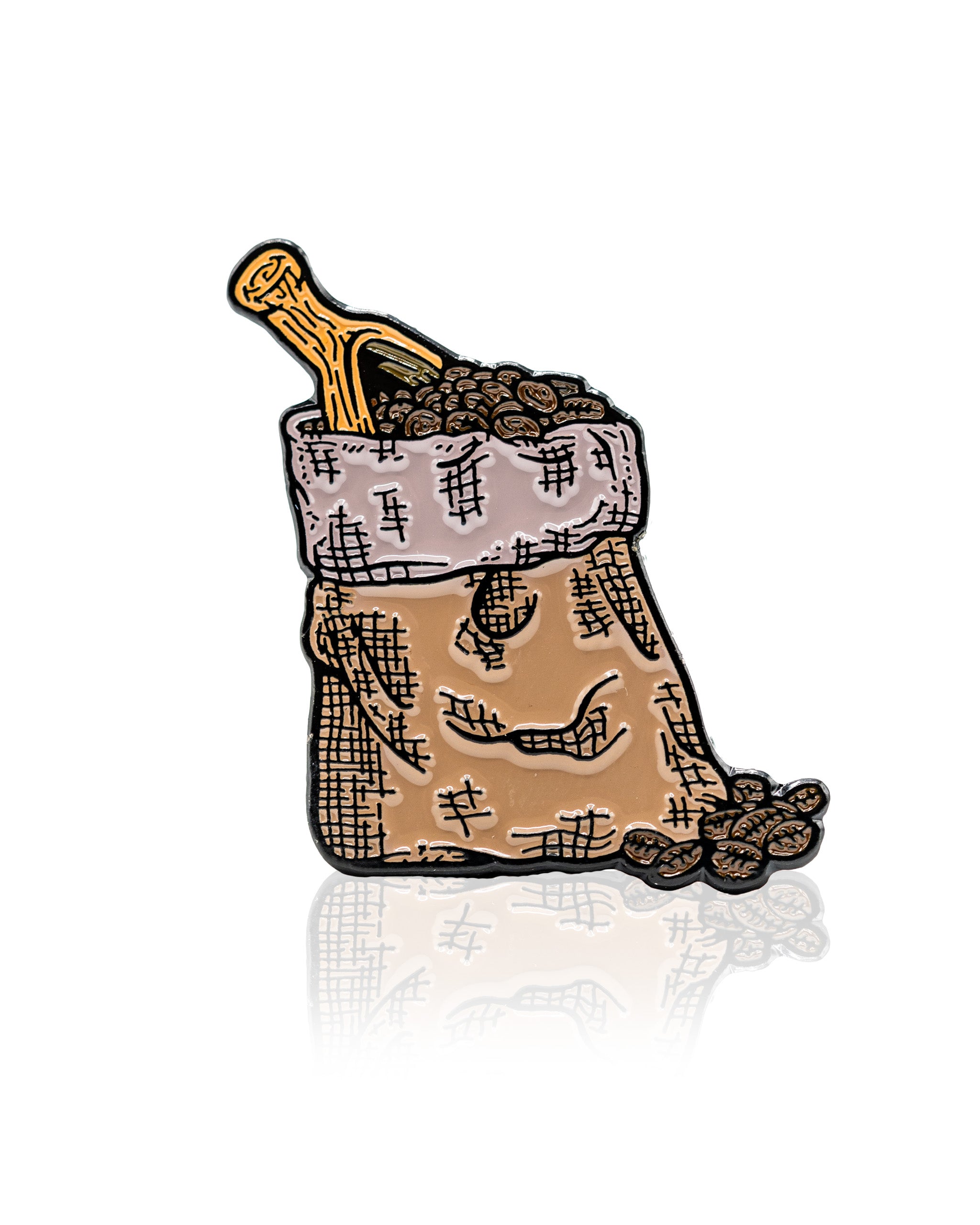 Coffee bag ball marker featuring a detailed design of a burlap sack filled with coffee beans.