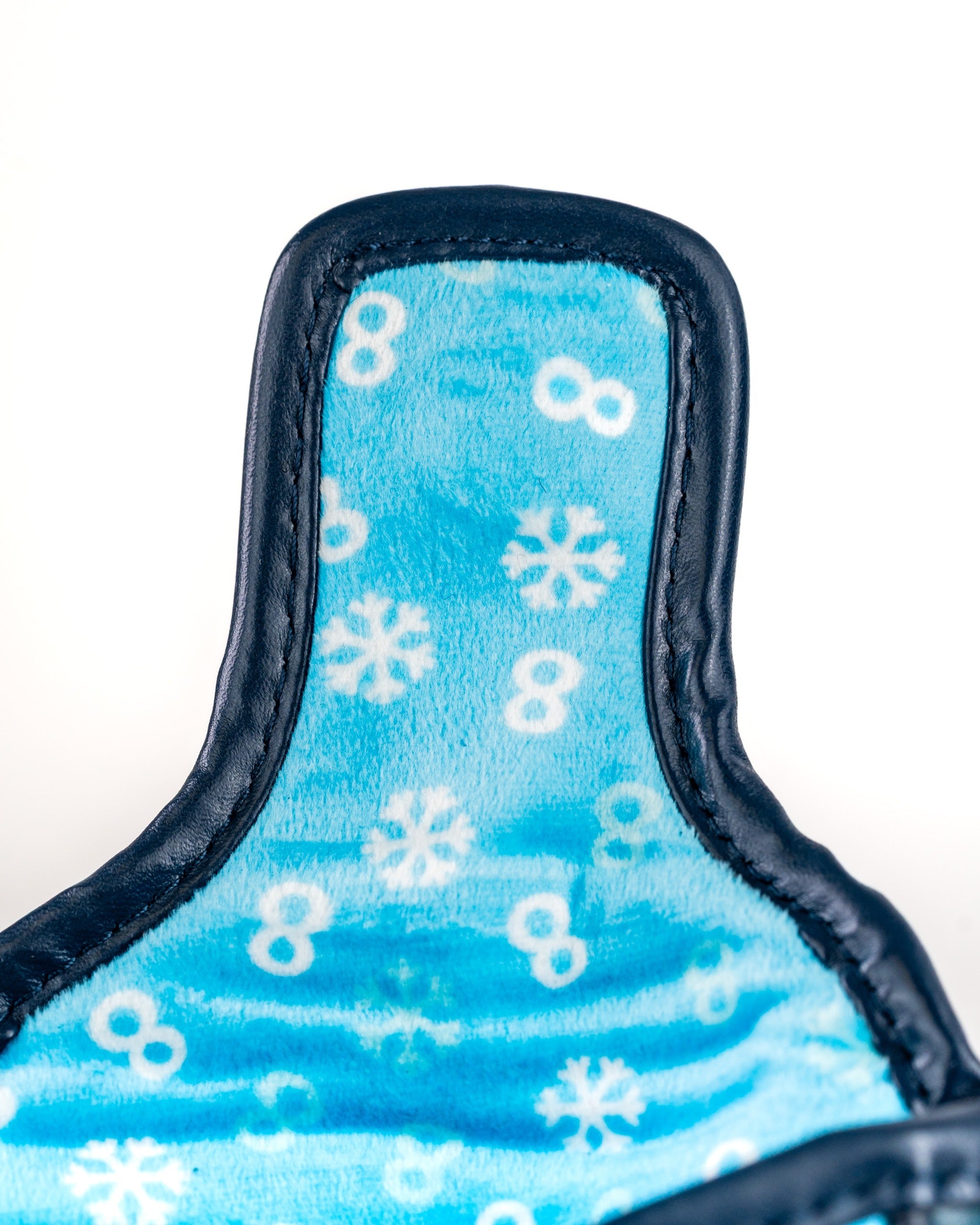 Snowman mallet cover featuring a soft blue interior with snowflake patterns, designed for stylish golf protection.