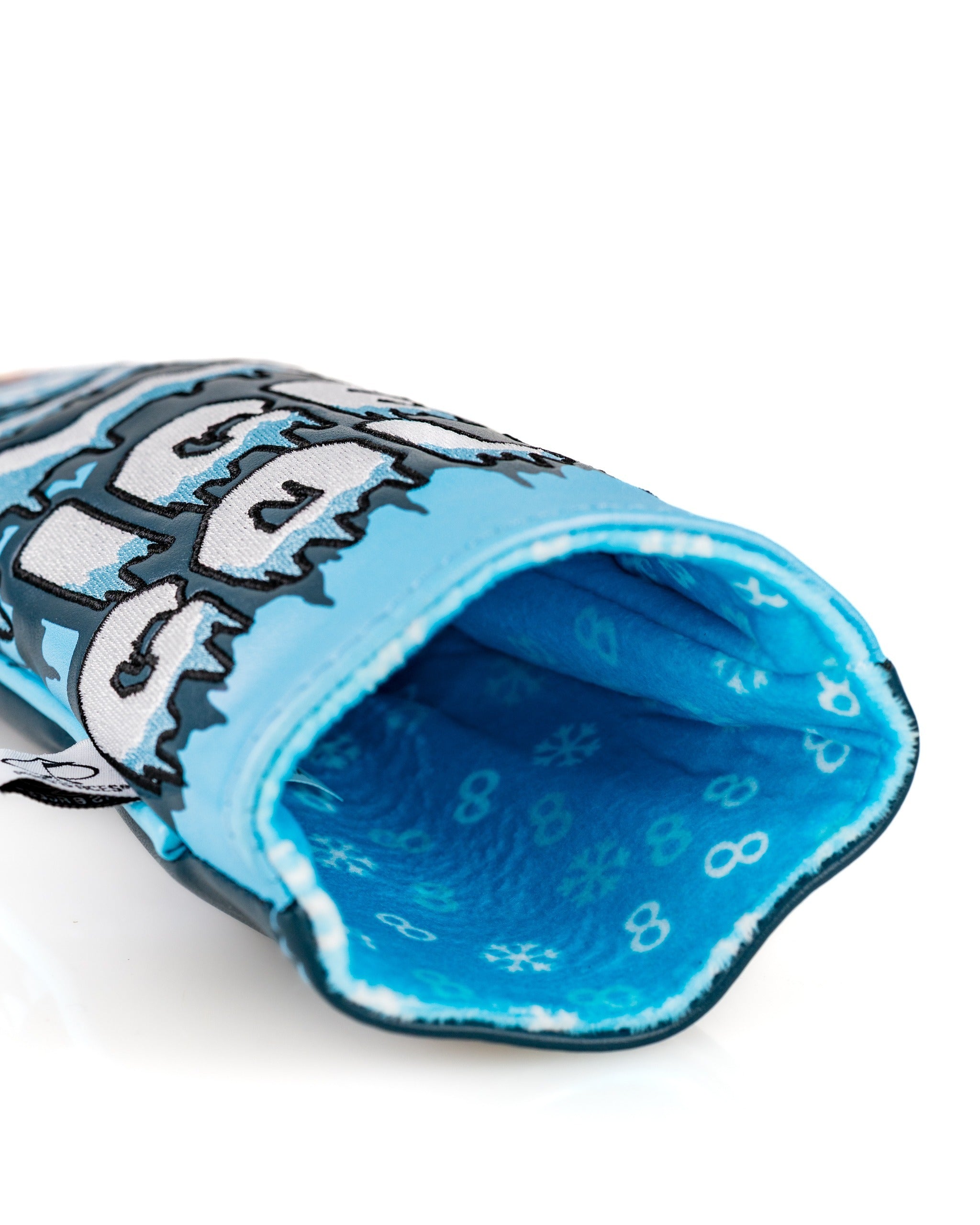 Snowman fairway cover in blue with playful snowman design, featuring a soft interior for club protection.