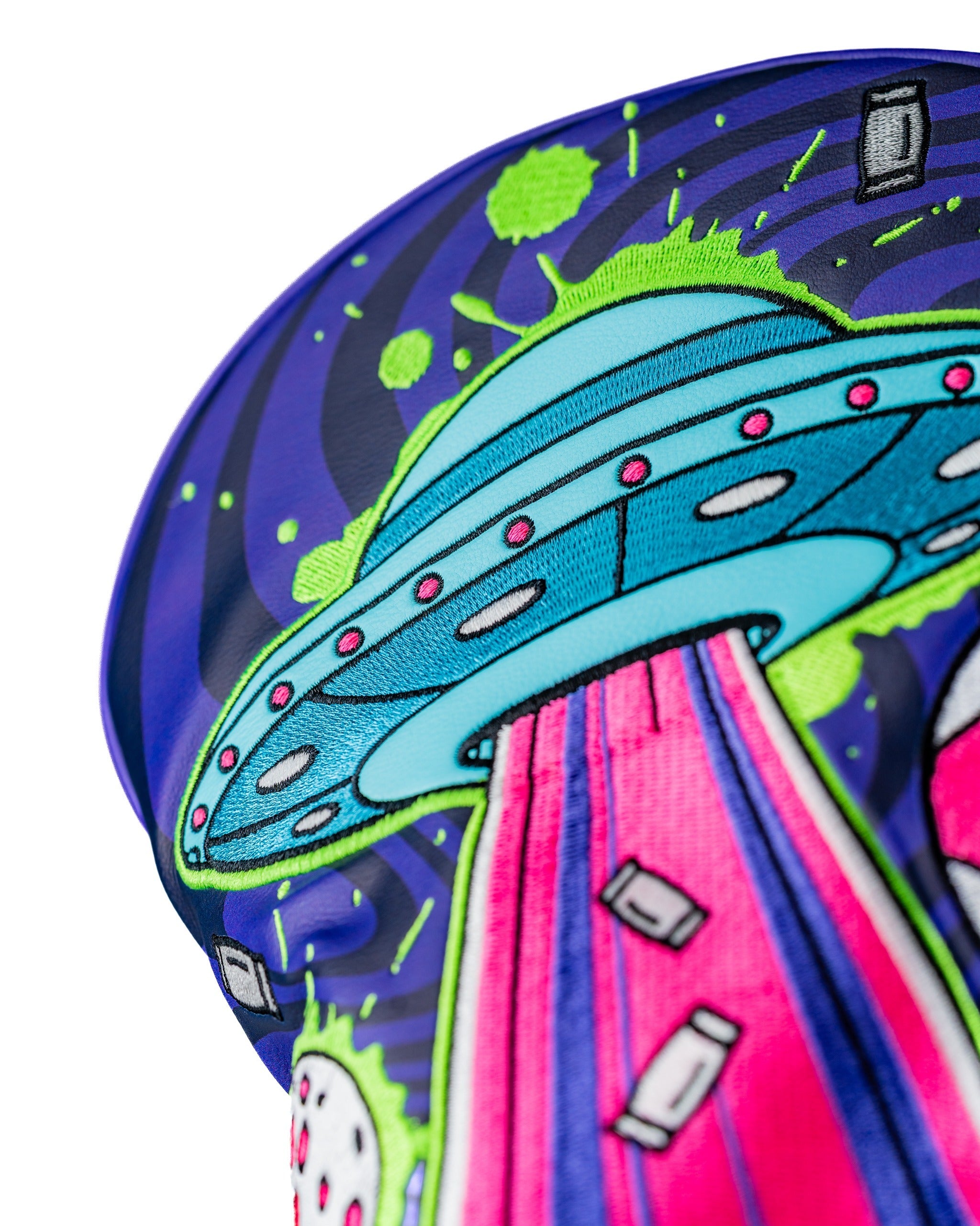 Vibrant alien-themed driver cover featuring a colorful UFO design with bright colors and playful graphics.