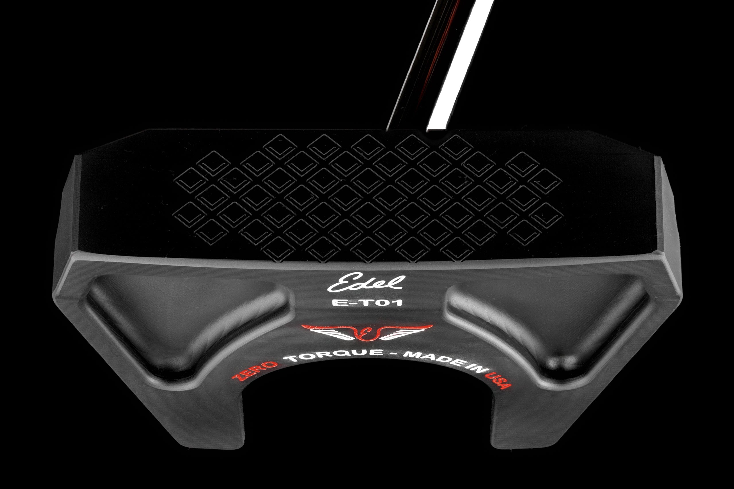 E-T01 Zero Torque mallet putter by Edel Golf featuring a sleek black design and precision milling for optimal performance.
