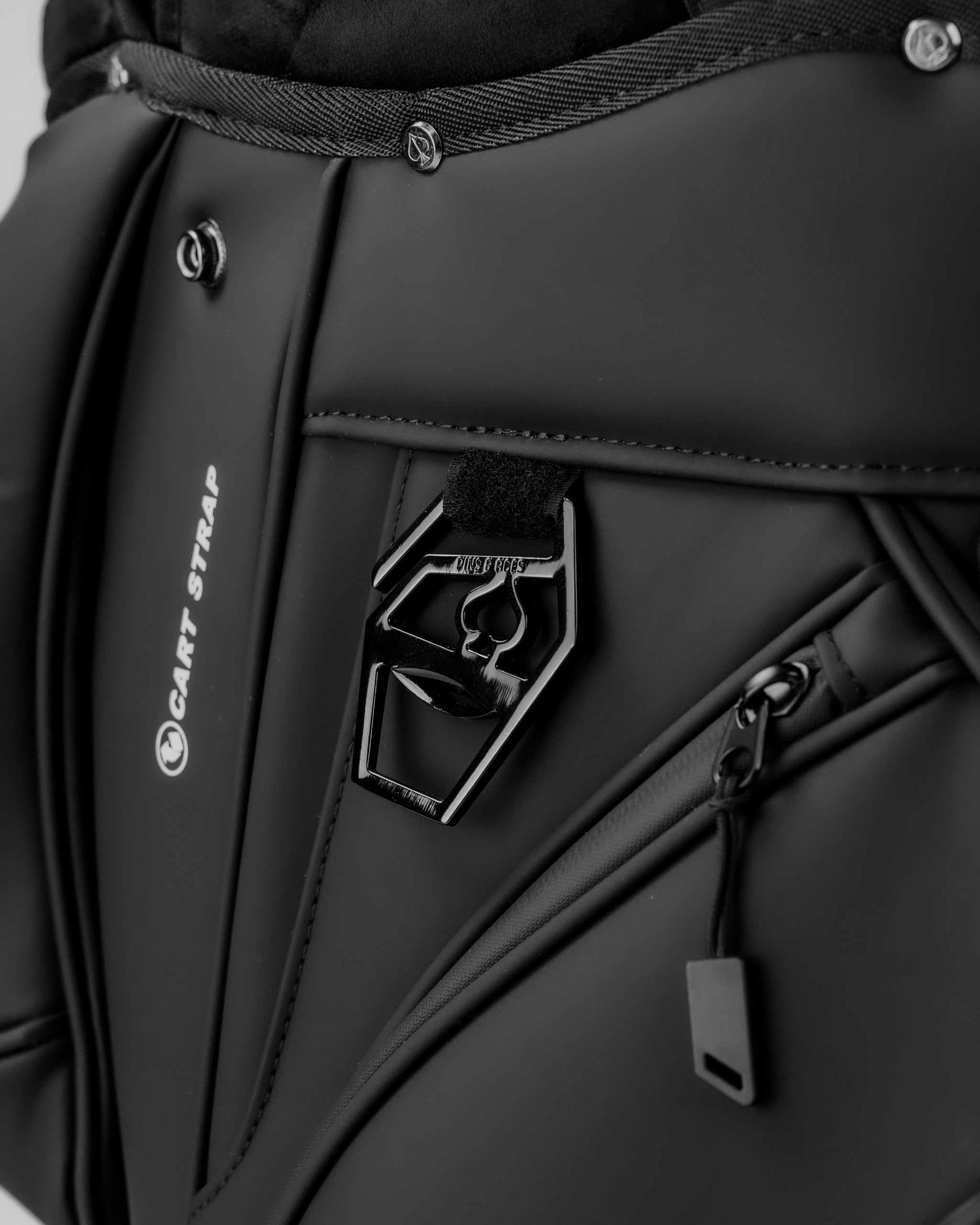 Close-up of the Player Preferred Cart Bag in black, highlighting the sleek design and durable materials.
