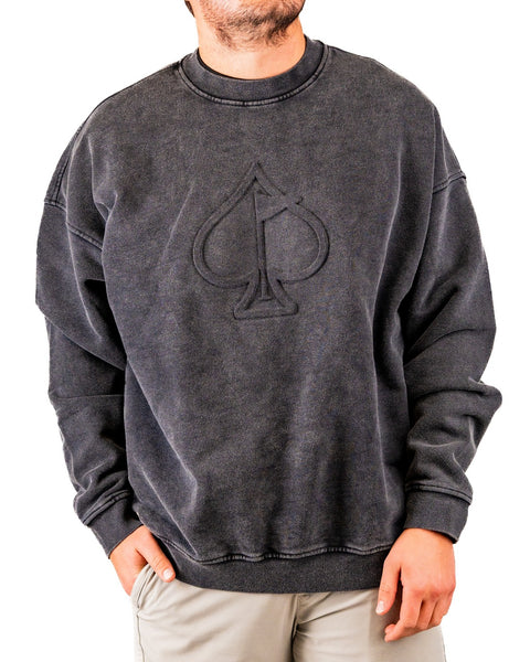 Embossed Spade Crewneck - Washed Charcoal | Lightweight Long