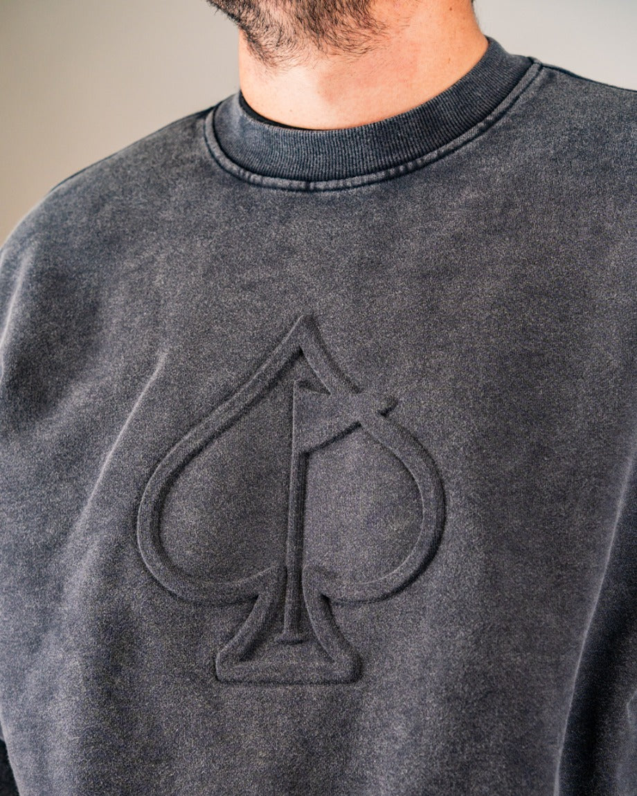 Embossed Spade Crewneck - Washed Charcoal | Lightweight Long