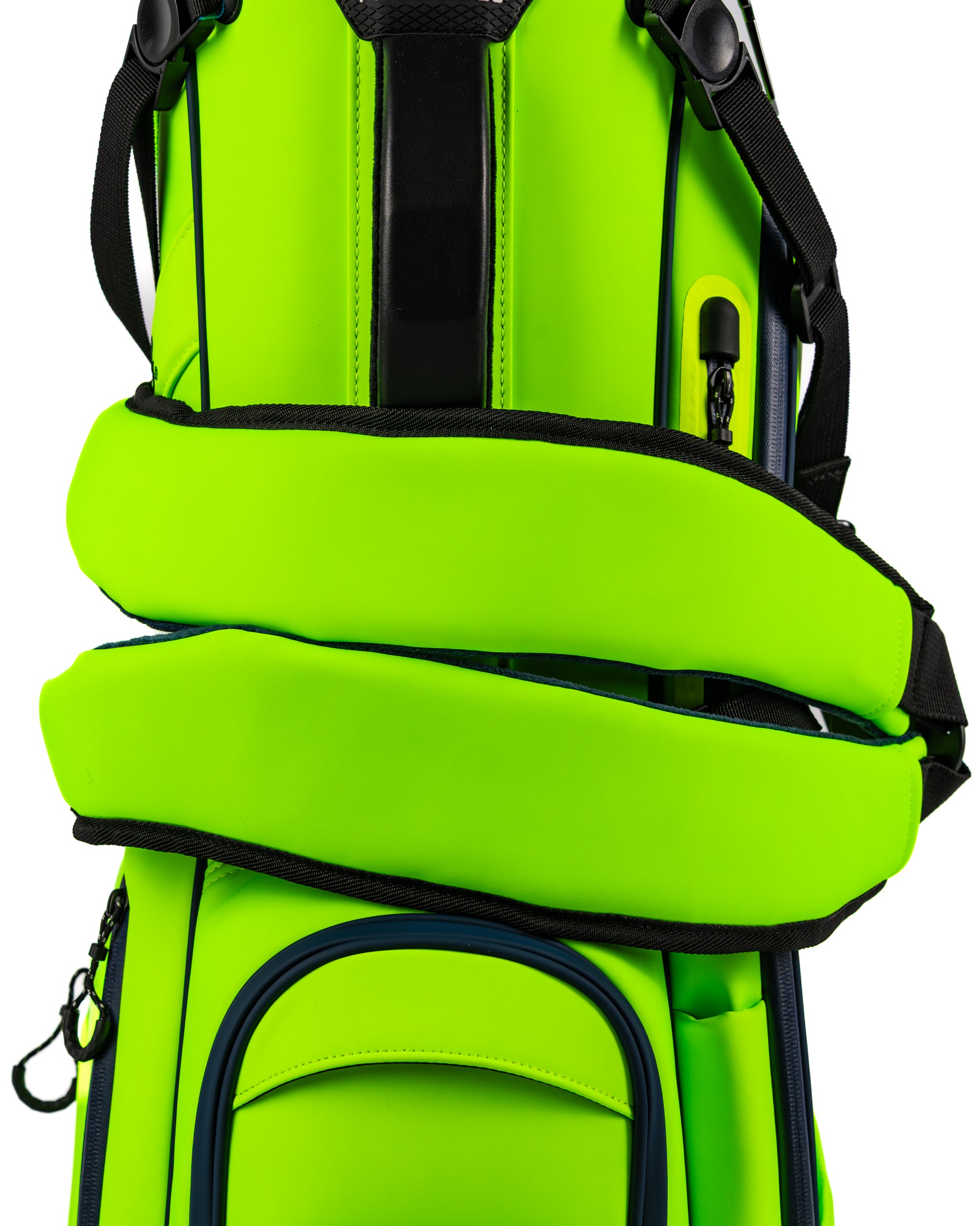 Bright electric tide golf bag featuring a sleek design and padded straps for comfort on the course. Perfect for golfers.