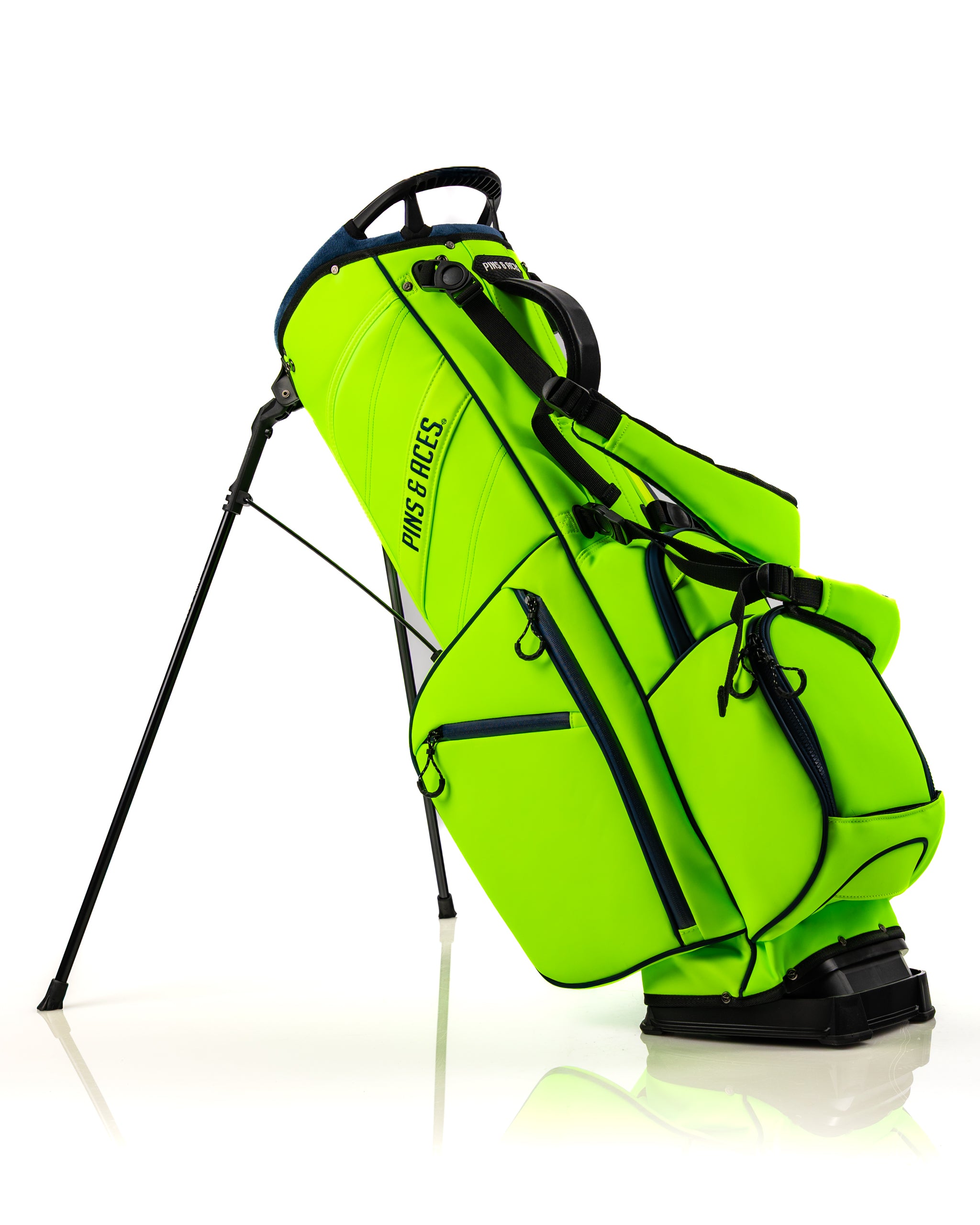 Bright electric tide golf bag with multiple pockets and a sturdy stand, designed for golfers seeking bold style on the course.