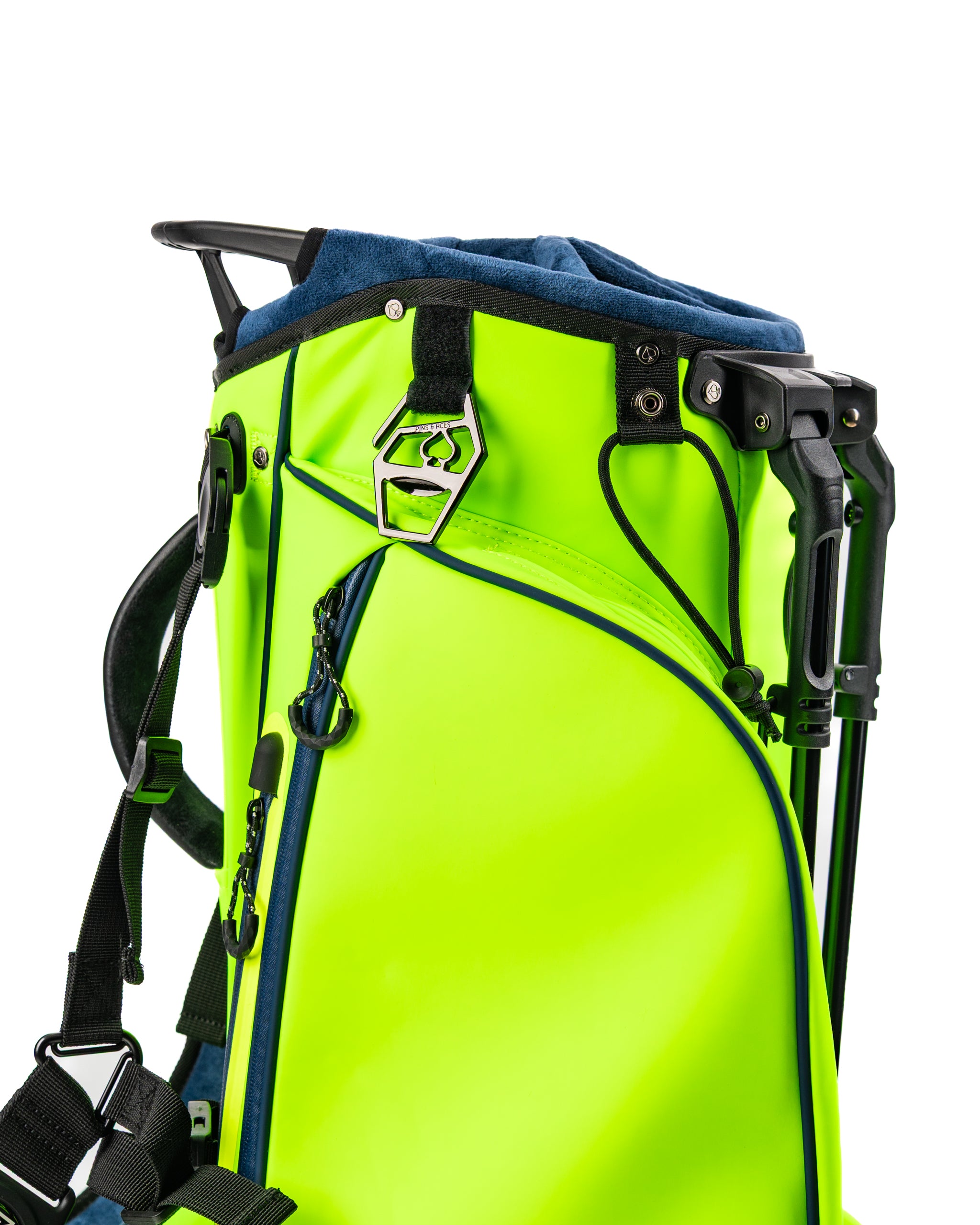 Bright electric tide golf bag featuring a durable design, adjustable straps, and a convenient stand for easy access on the course.