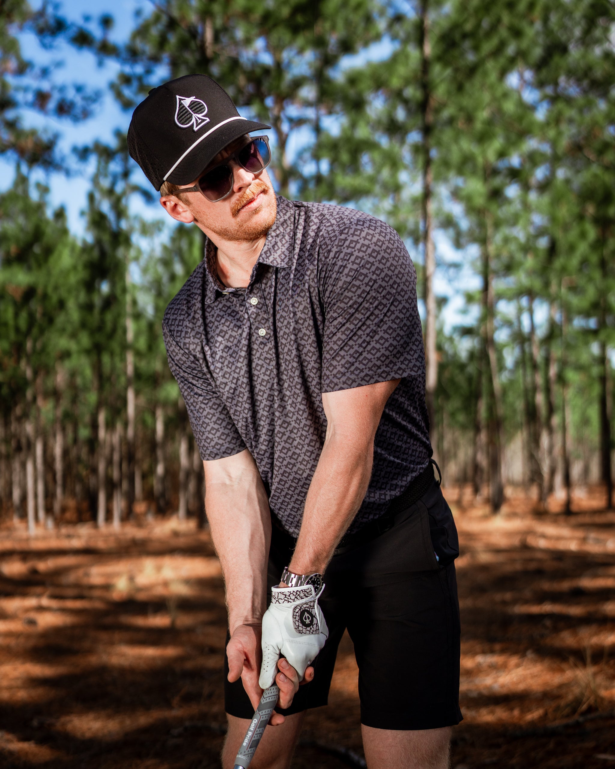 Slate Mosaic Golf Polo | Bold Style | Superior Breathability | SPF