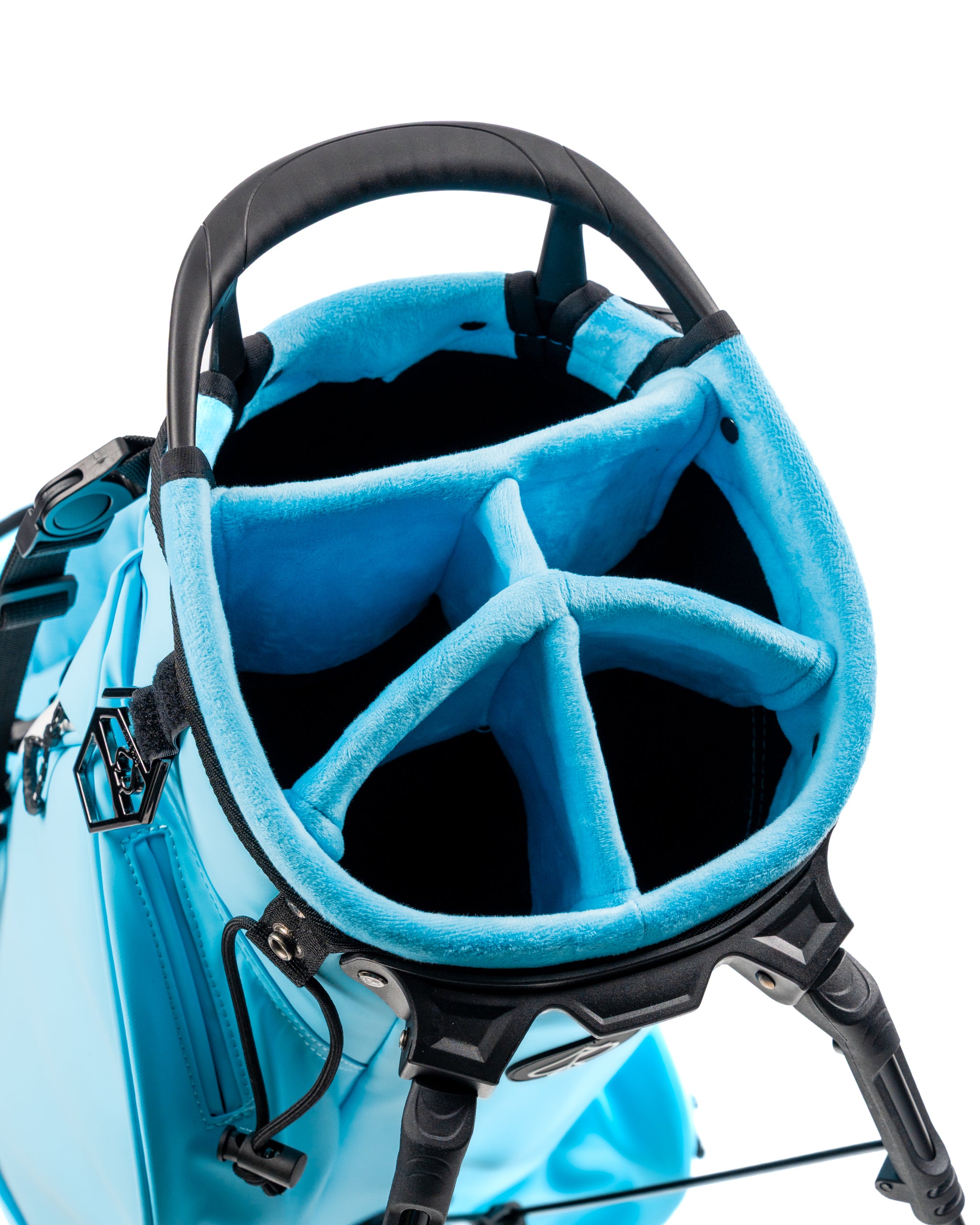 Top view of the Player Preferred Golf Bag in Glacier, showcasing a spacious interior with four padded dividers.
