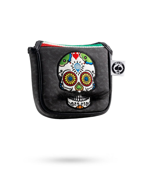 Pins & Aces Sugar Skull Putterhaube – Handgefertigte Leder-Schlägerhaube Mit Zuckerschädel-Motiv Für Golf-Putter