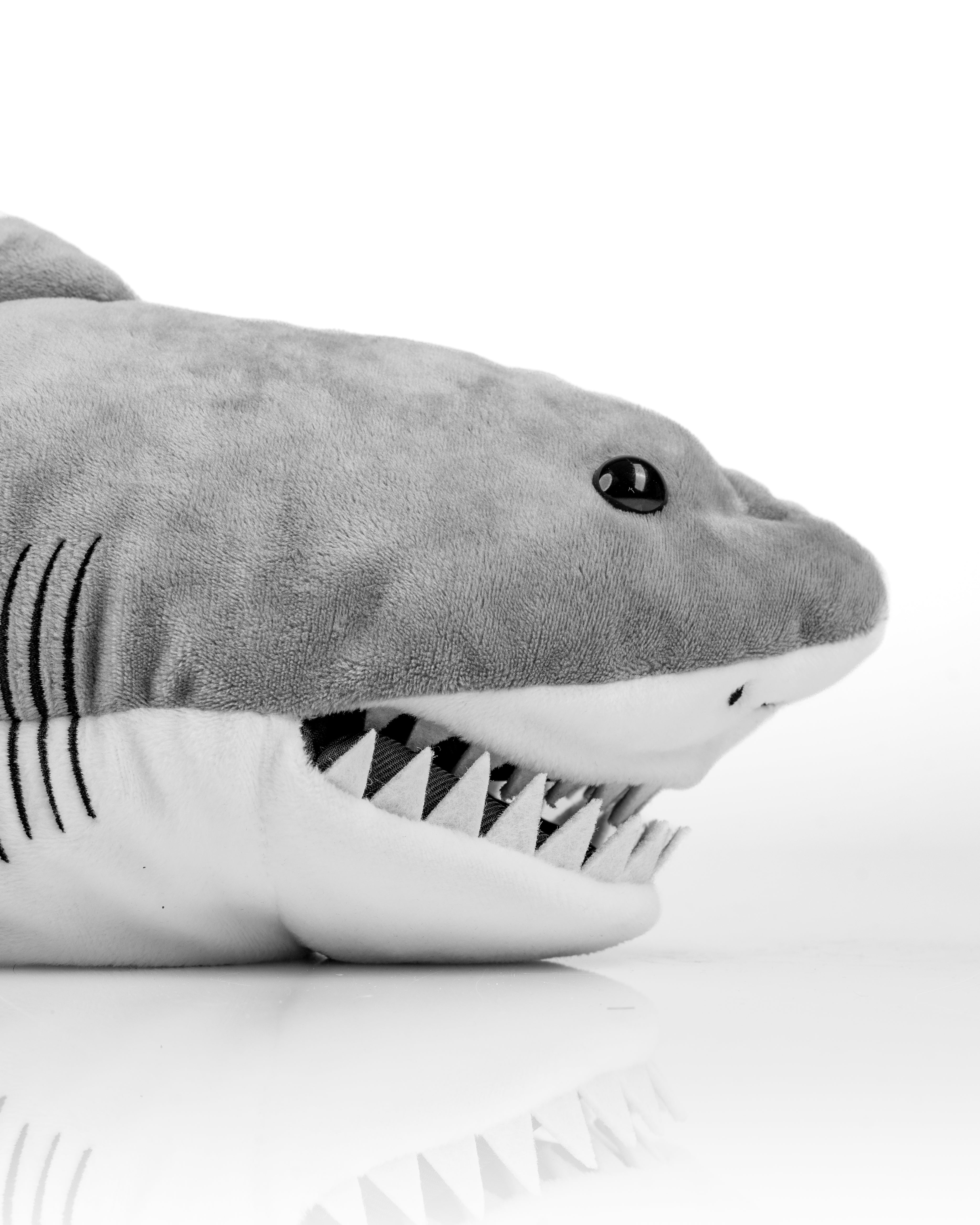 Shark driver cover featuring a plush design with detailed facial features and sharp teeth for a fun golf accessory.