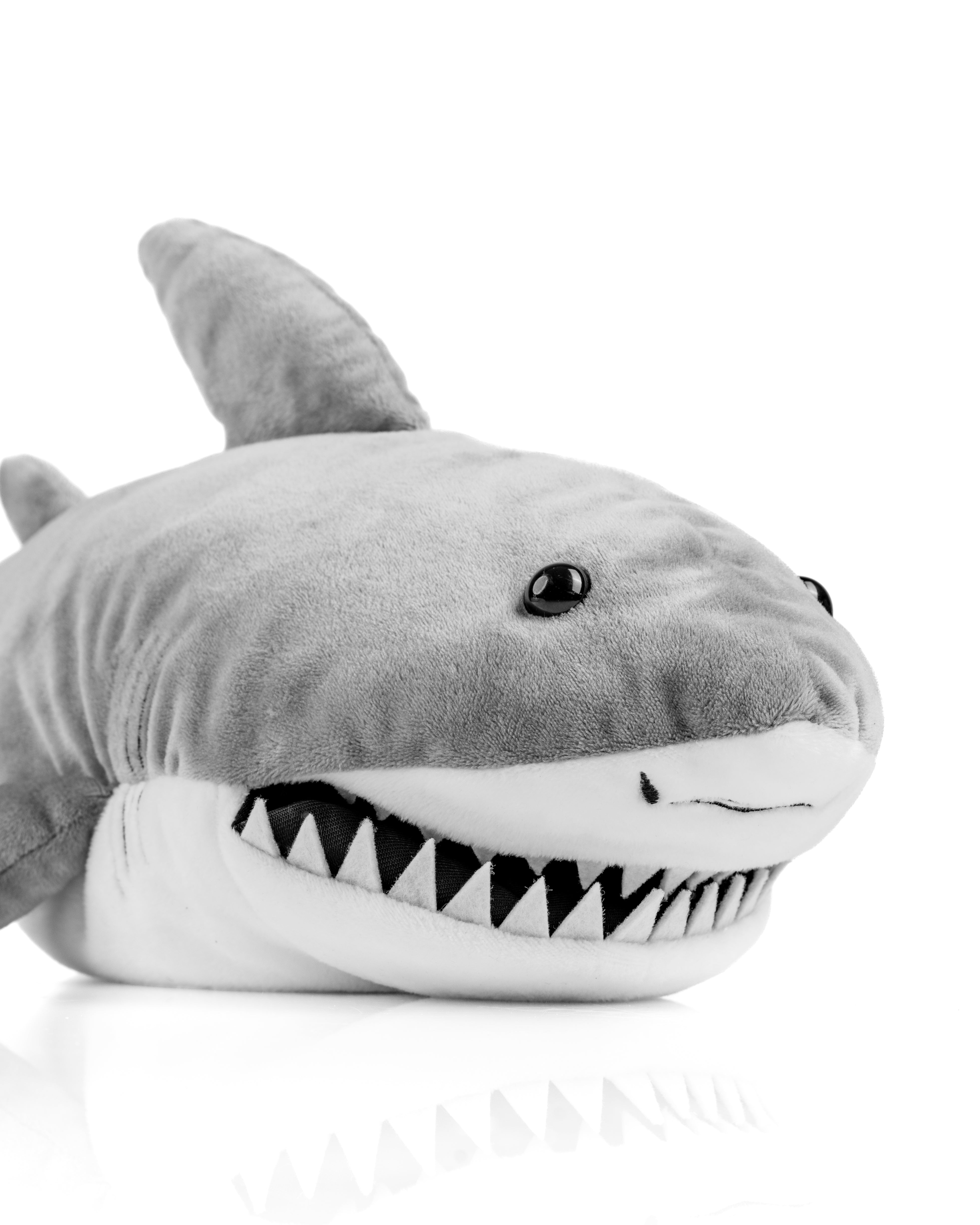 Plush shark driver cover featuring realistic details and a playful design, perfect for adding personality to your golf bag.