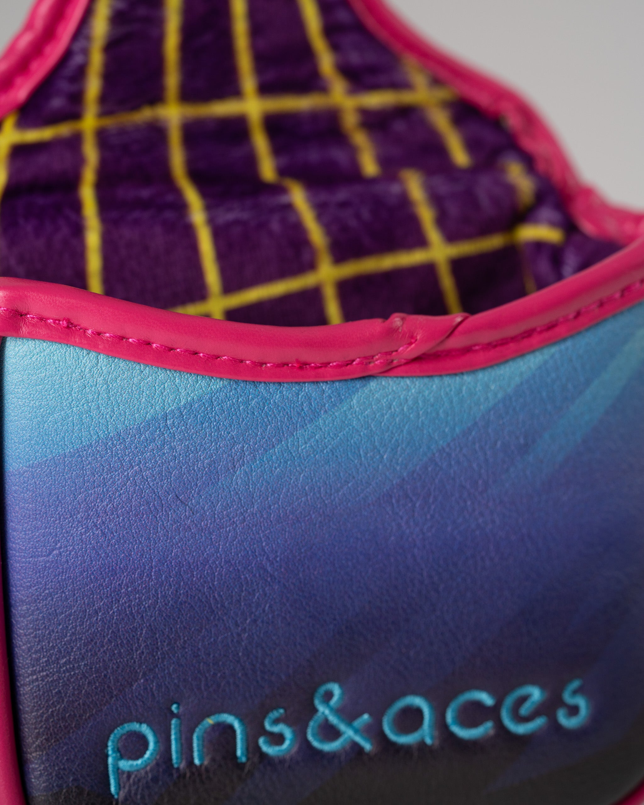 Vibrant Synthwave mallet putter cover featuring a colorful design and soft interior lining, perfect for stylish golfers.