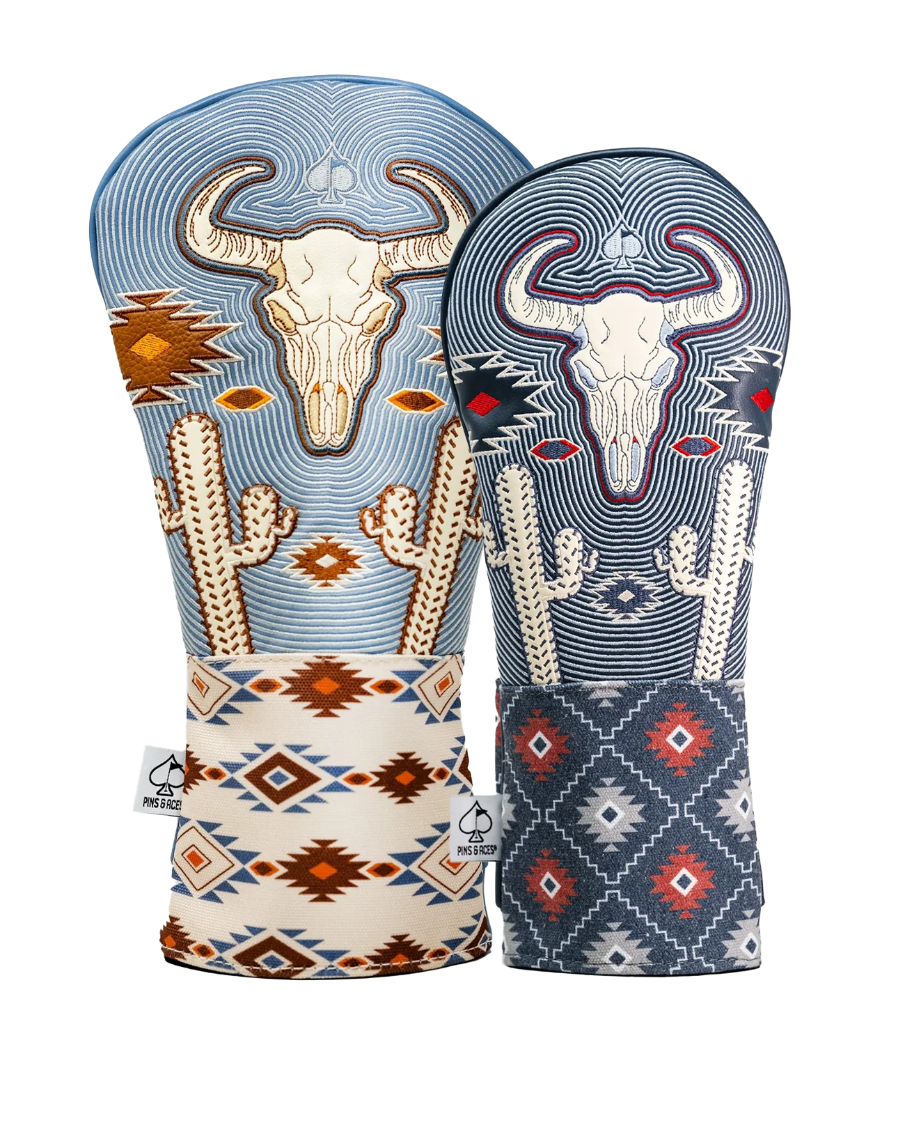 Western Aesthetic Headcover Combo featuring a bull skull design with cacti and geometric patterns for a stylish golf accessory.